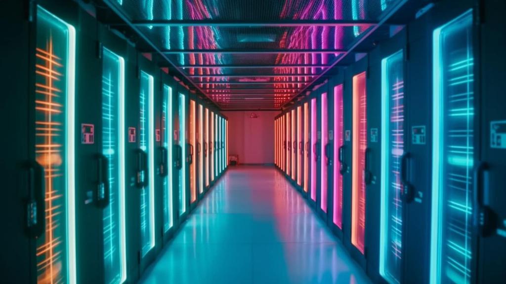 datacenter inside with colourful lights